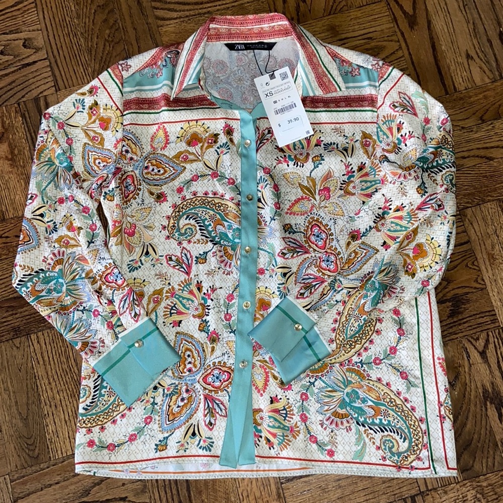 Zara printed button down.